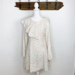 Walk of Shame Allover Sequin Dress Asymmetrical Ruffle NEW WITH TAGS